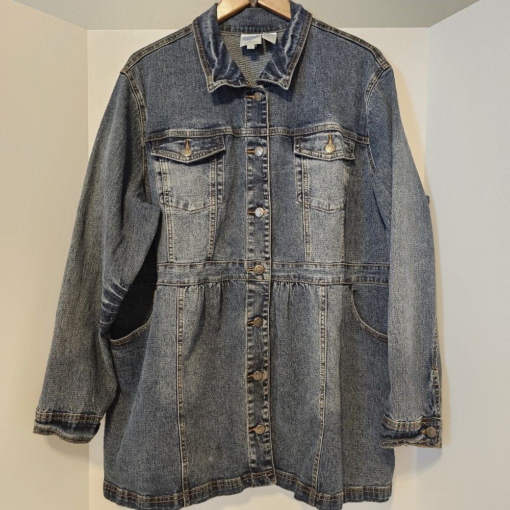 Y2k Vtg Diane Gilman Denim Jacket 3X Longline Button Front Western Boho Feminine